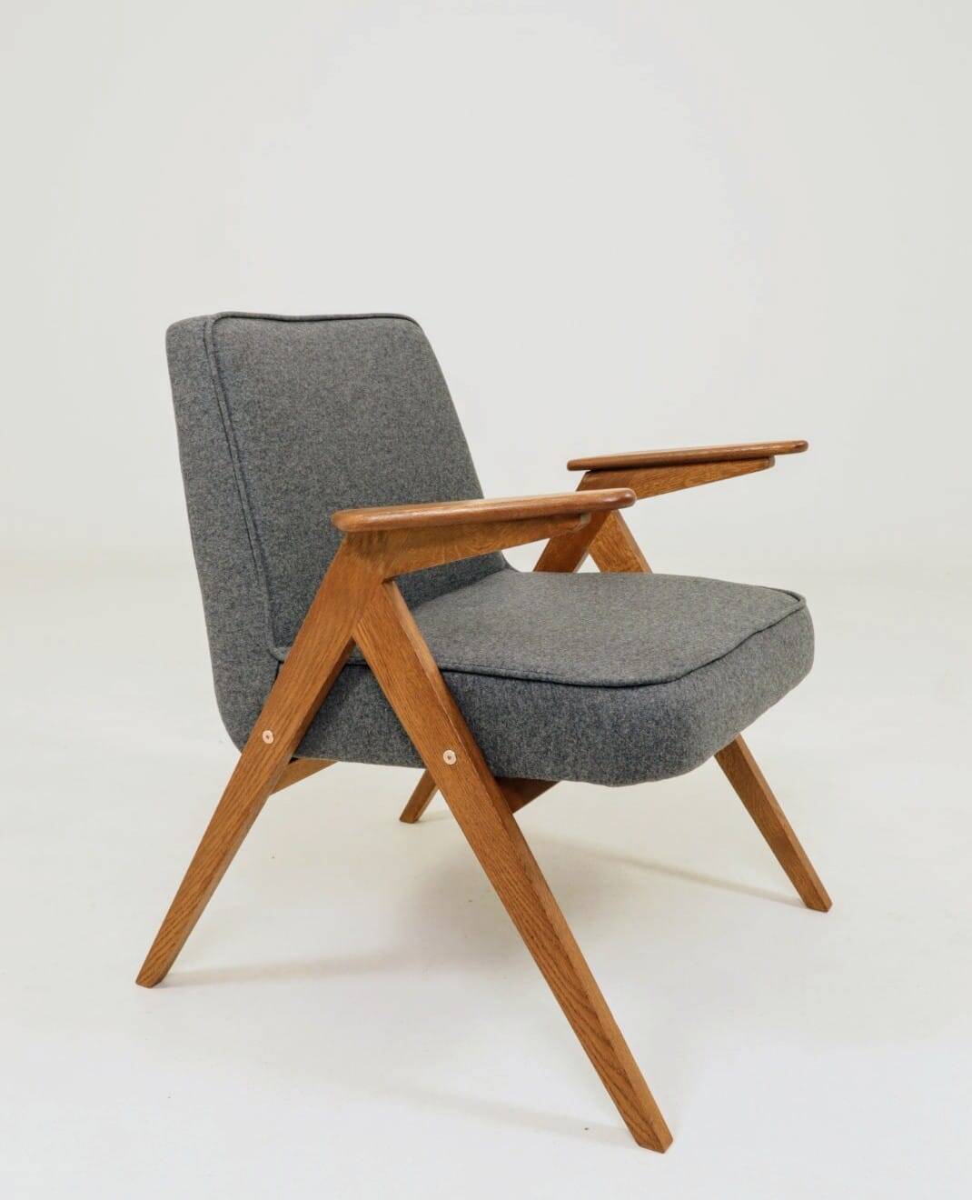 Vintage Lounge Chair Fully Refurbished, Graphite Wool Upholstery