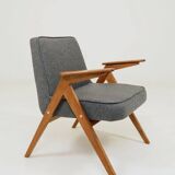 Vintage Lounge Chair Fully Refurbished, Graphite Wool Upholstery