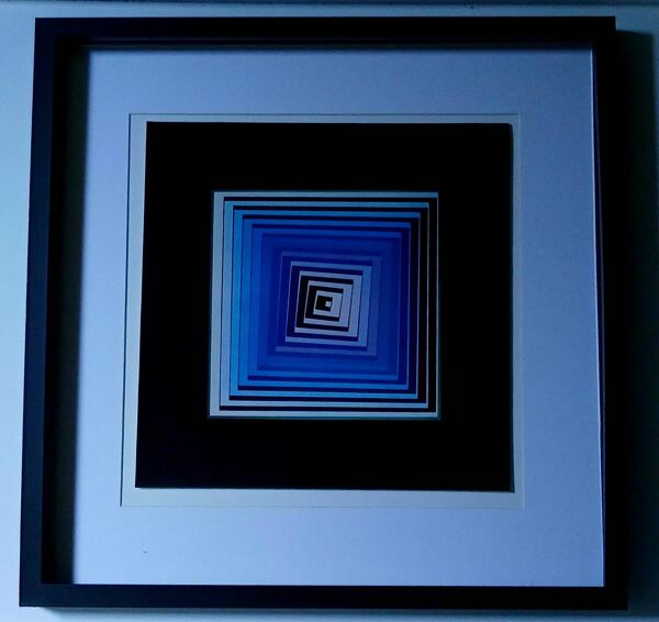 Tableau Vintage Art Optique - Victor Vasarely - Cadre 40x40cm