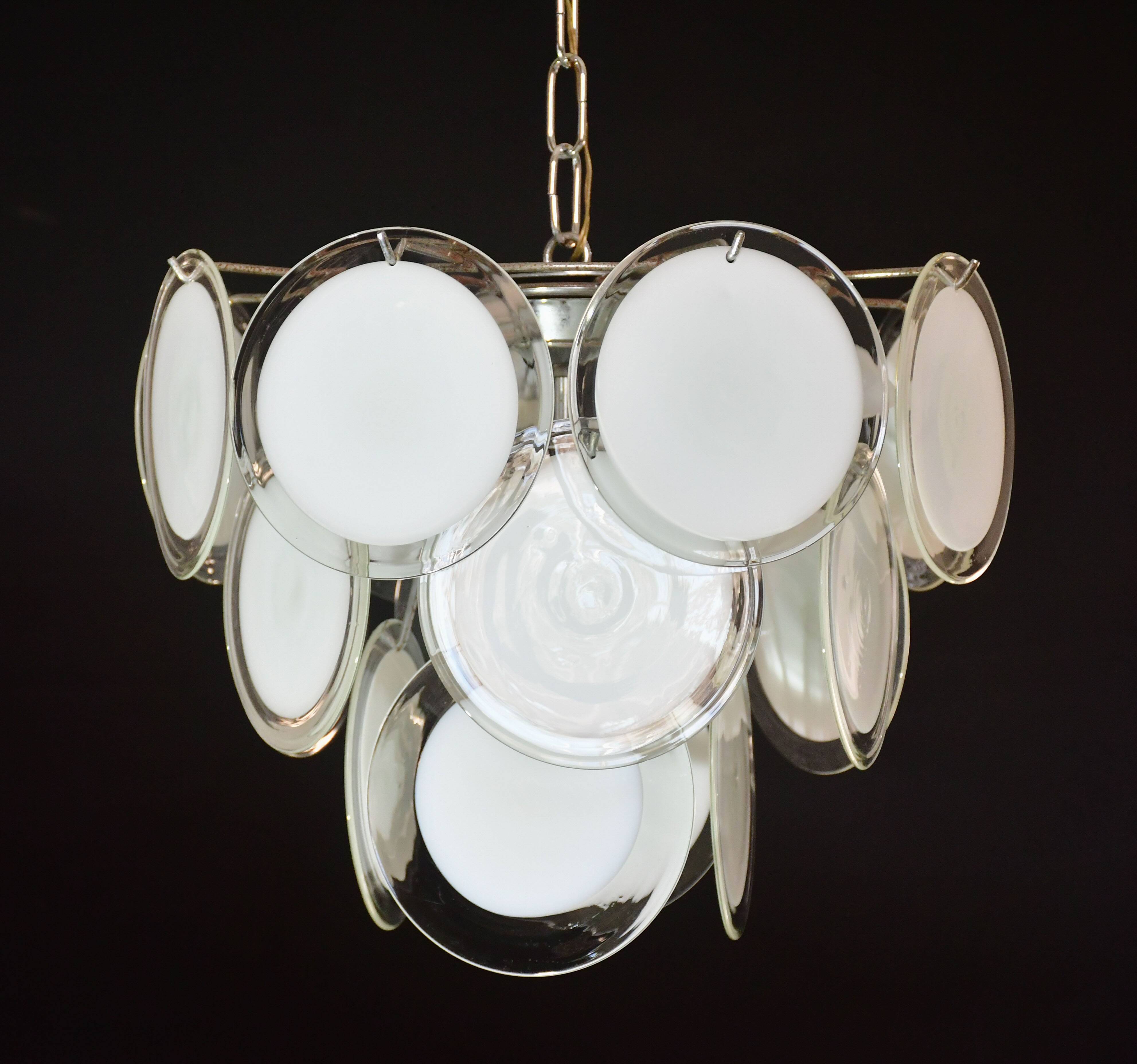 Disc white Murano glass chandelier by Vistosi