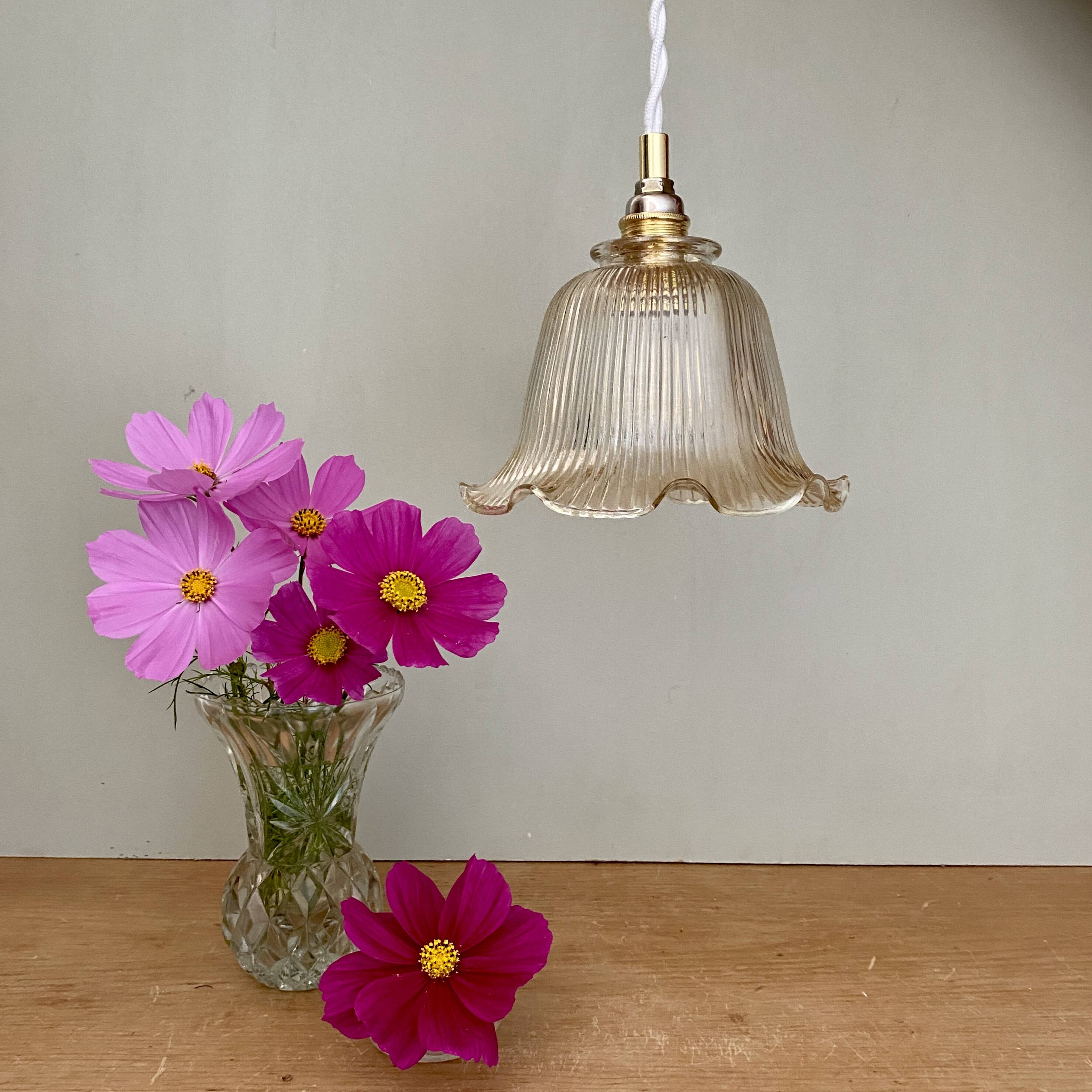 Vintage tulip pendant light in amber glass