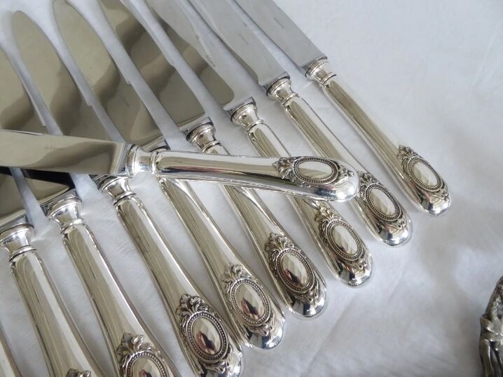 Set of 12 table knives in silver metal
