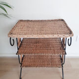Magazine table, vintage pedestal table, side table, rattan