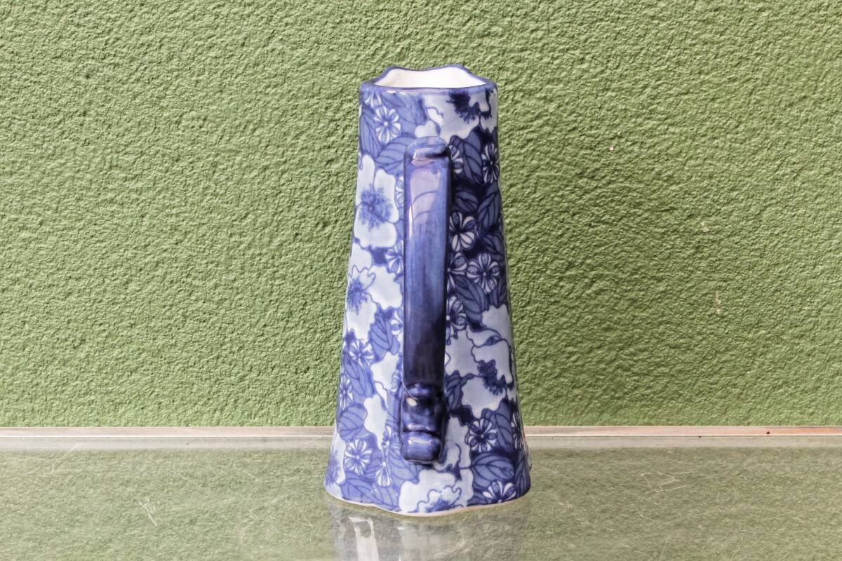 Fine English earthenware jug, cobalt blue decoration, Victoria Ware Ironstone.