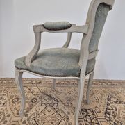 Louis XV style cabriolet armchair in patinated wood and velvet
