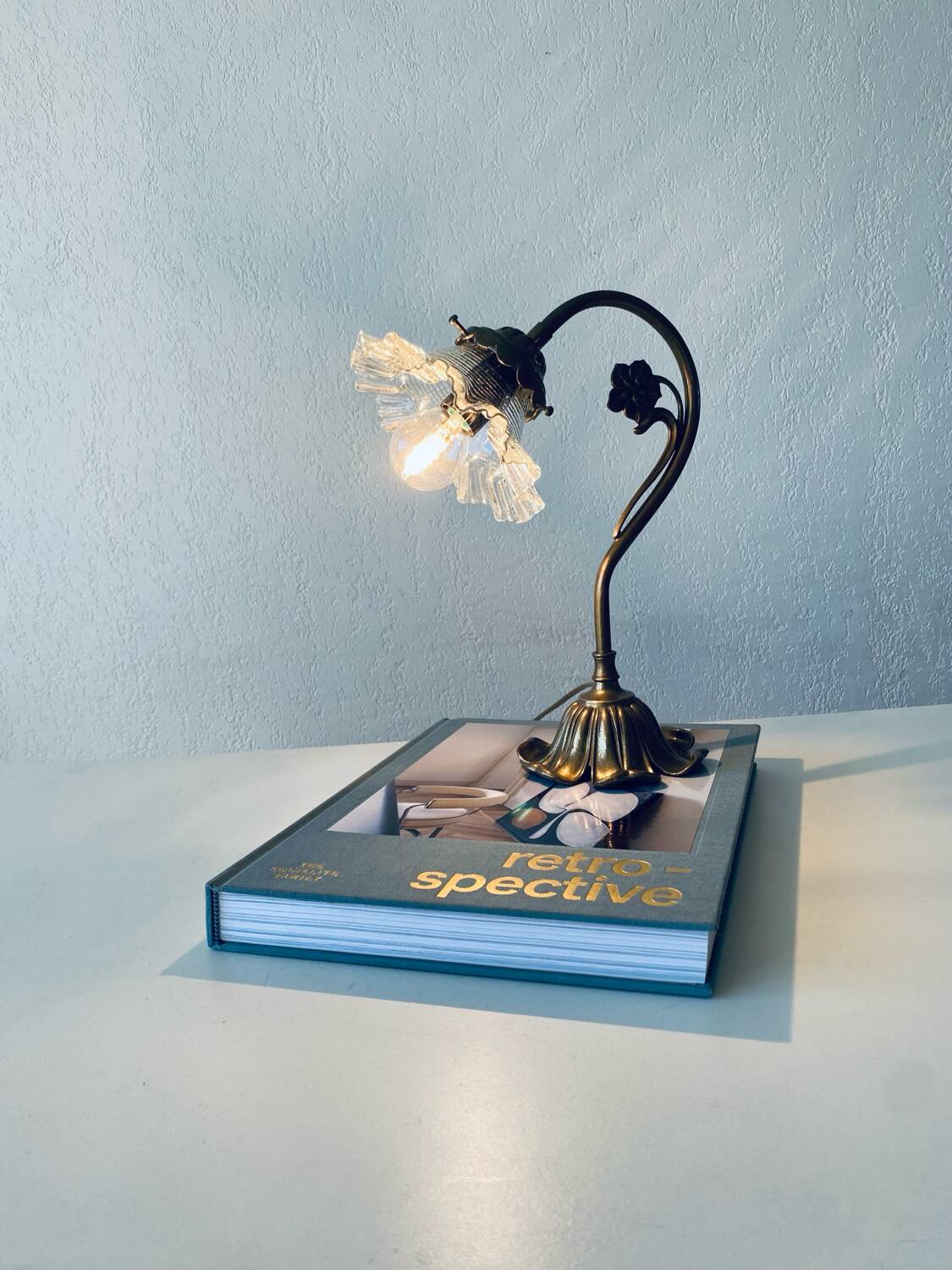 Vintage brass and glass flower lamp