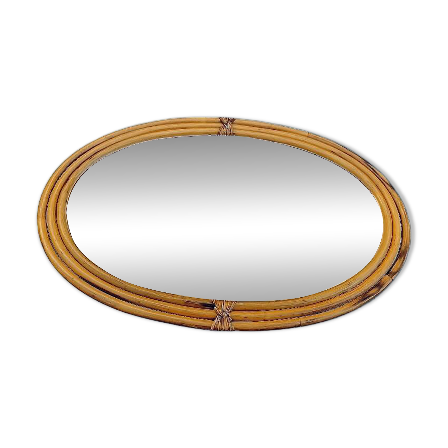 Large oval wall mirror in bamboo – bohemian chic style – 1960s–1970s