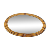 Large oval wall mirror in bamboo – bohemian chic style – 1960s–1970s