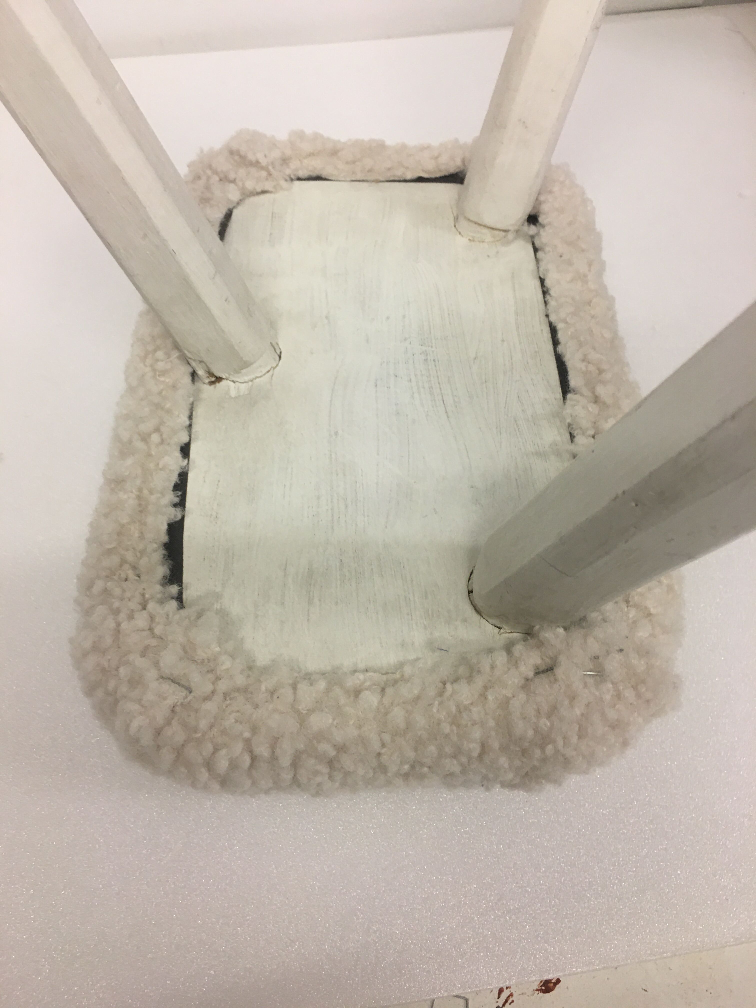 Painted beech stool, "sheep" fabric, Danish 60's