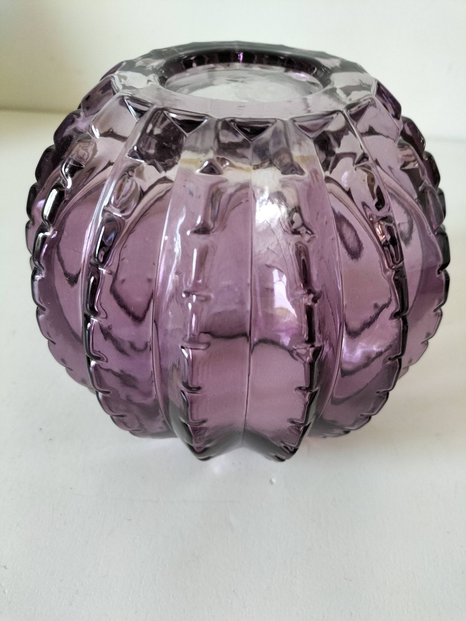 Vase cactus en verre couleur améthyste vintage