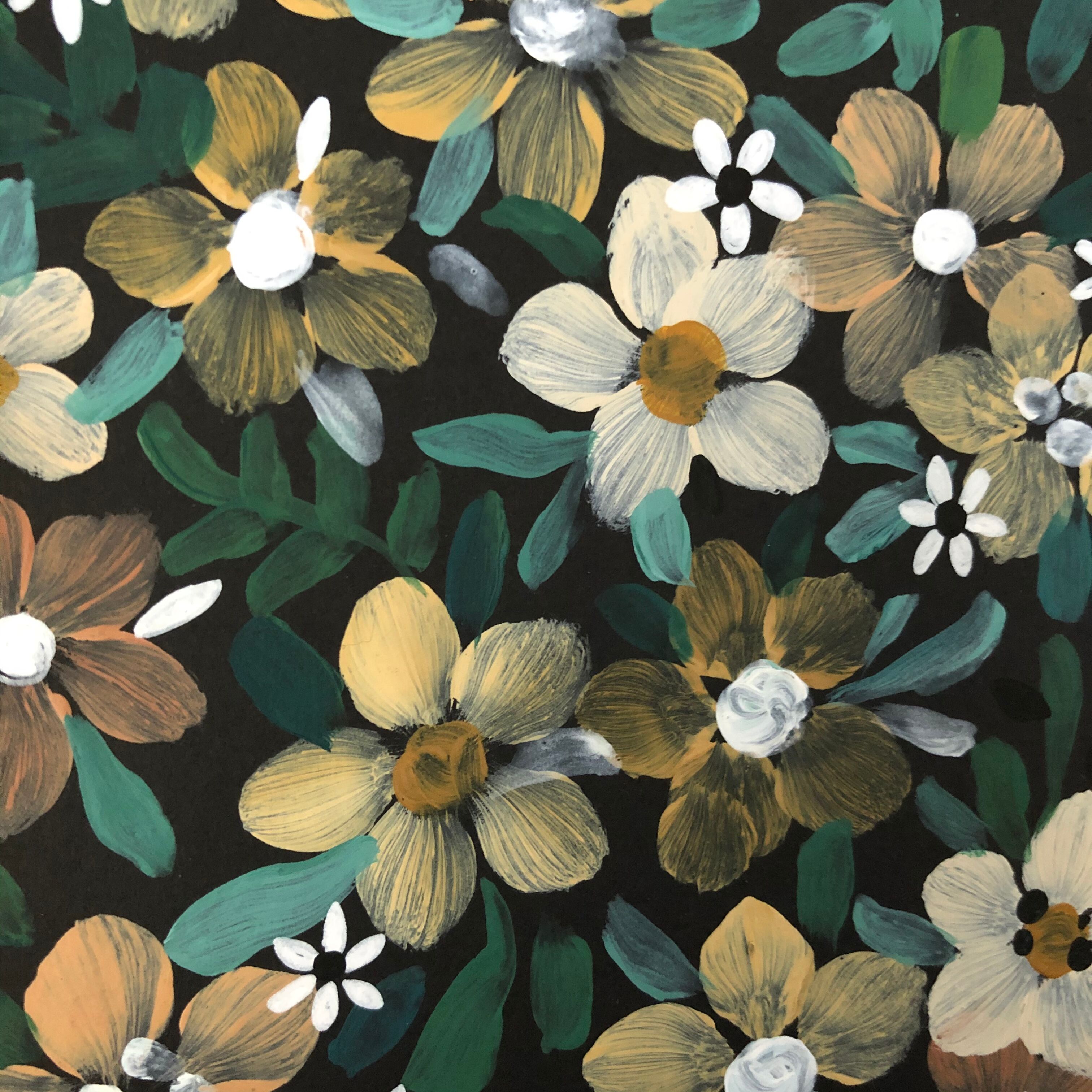 Peinture a4 fleurs jaunes et blanches