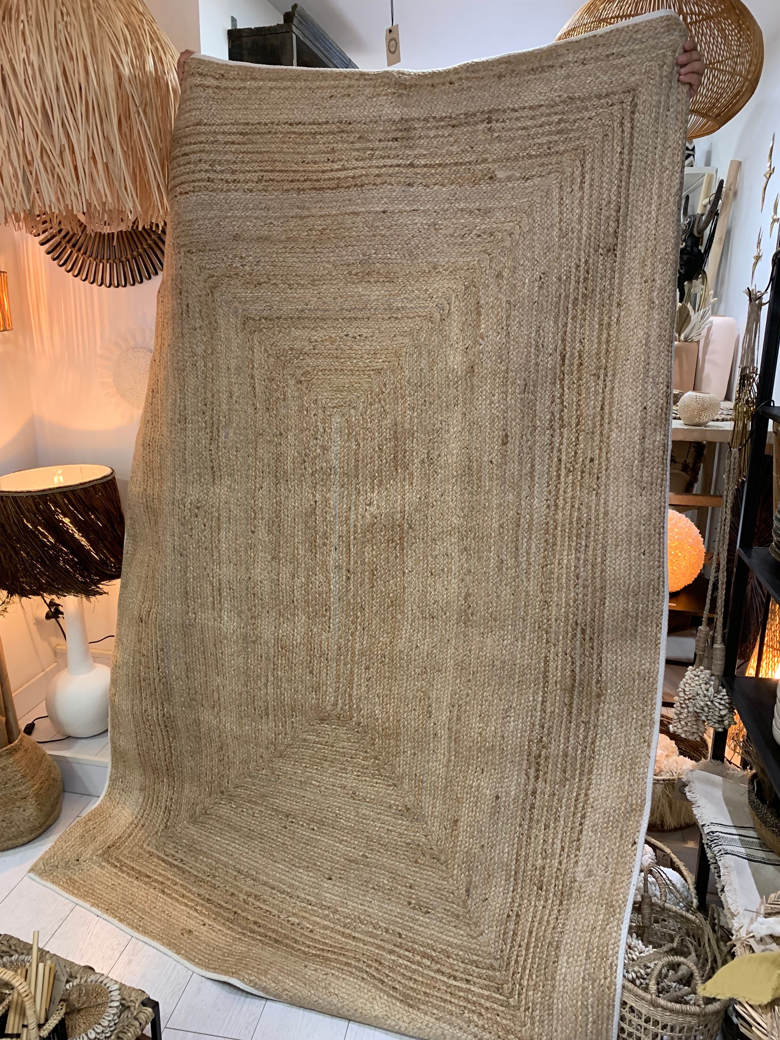 Jute rug 160x230 cm white outline