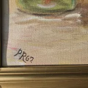 Peinture à l'huile de pot en cuivre de cuisine rustique - 1962