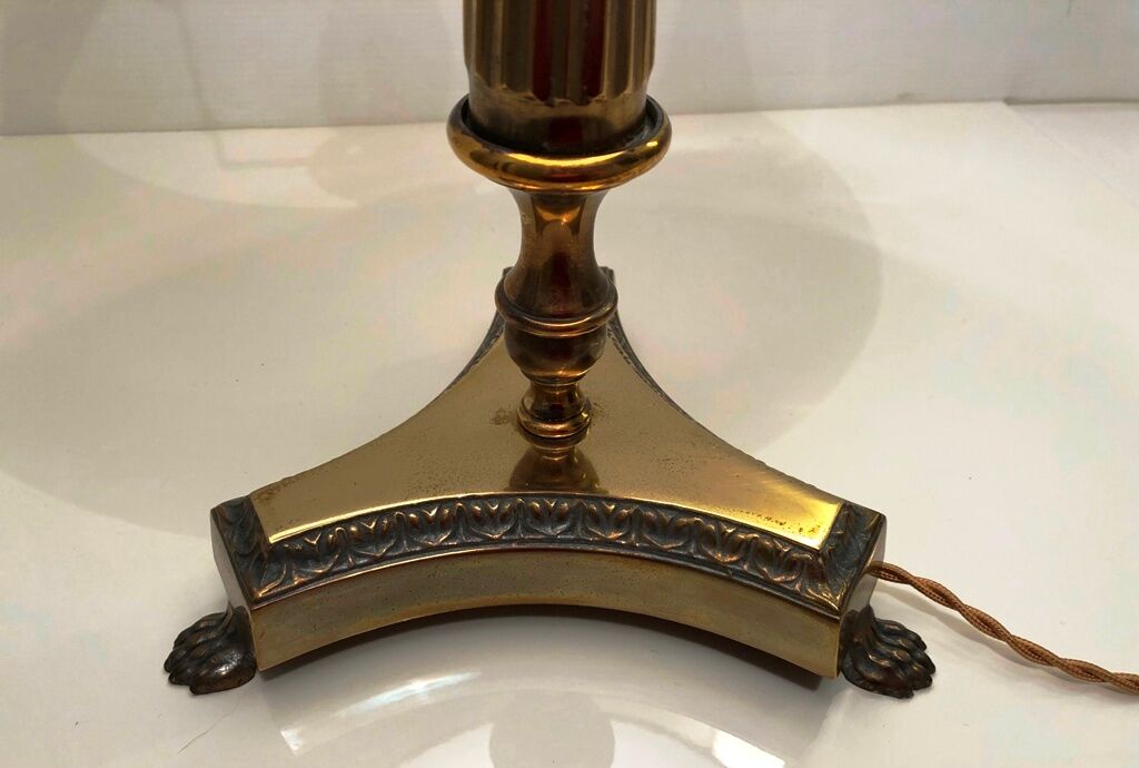 Fluted bronze foot lamp with lion's feet 50s