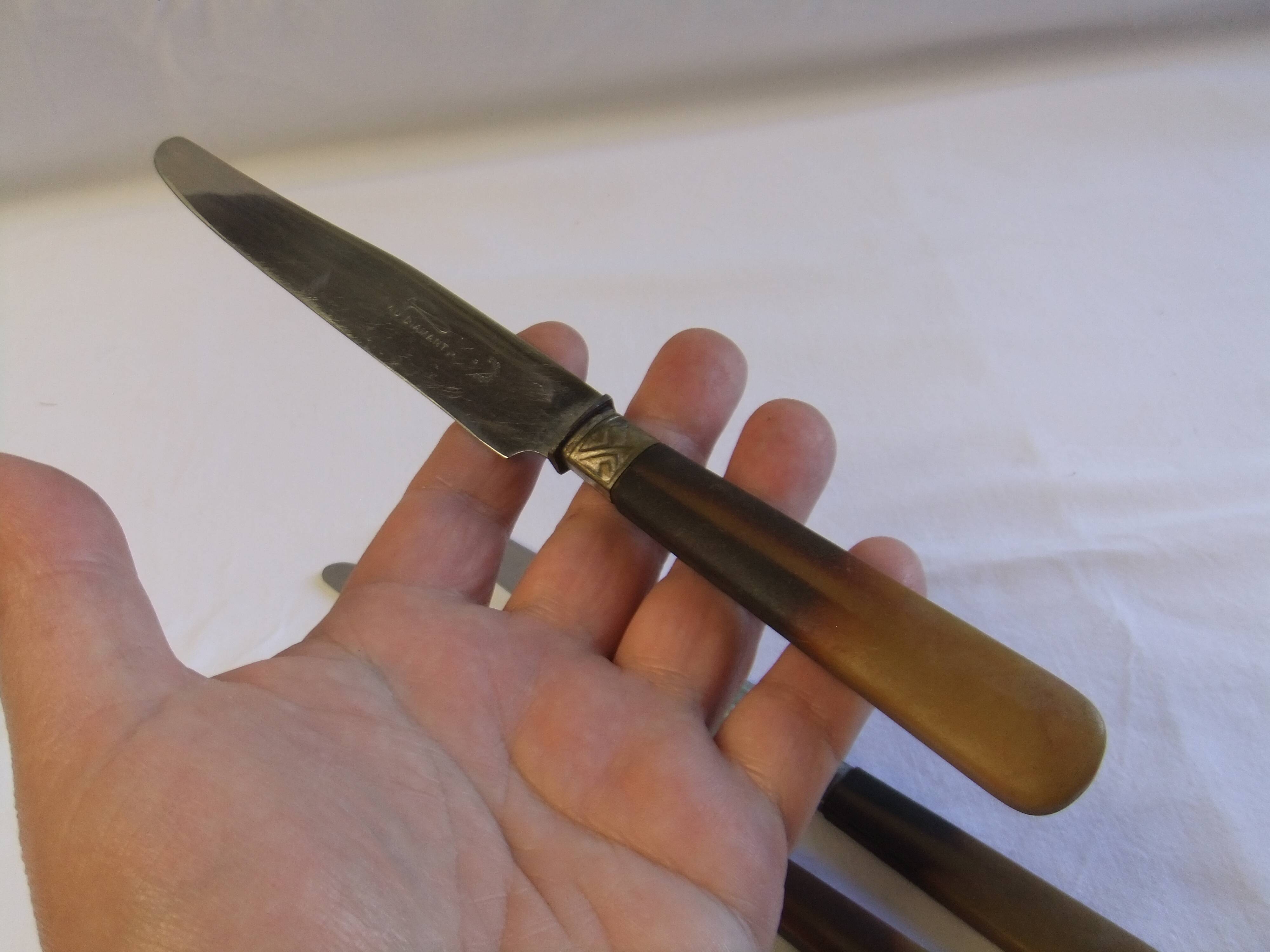 Antique knives cutlery table service stamp Au Diamant