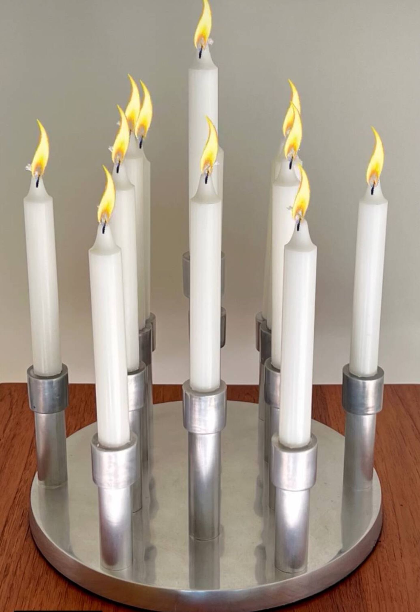 Aluminium candle holders for 13 candles, 1970s.