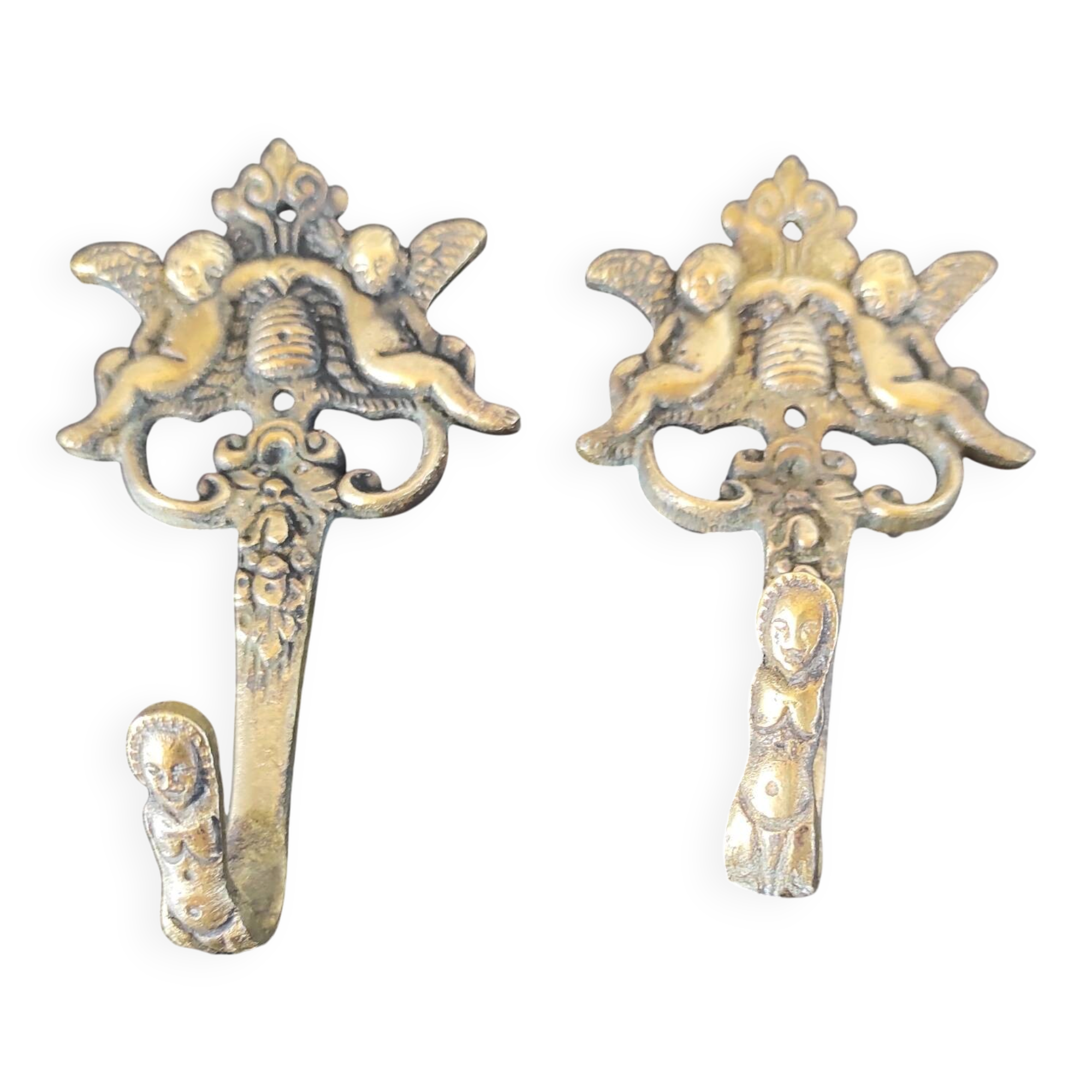 Vintage brass wall hooks / coat hooks Cherubs Baroque