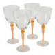Set of 4 large wine glasses, orange, Art Nouveau, 1920.