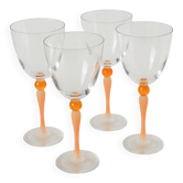 Set of 4 large wine glasses, orange, Art Nouveau, 1920.