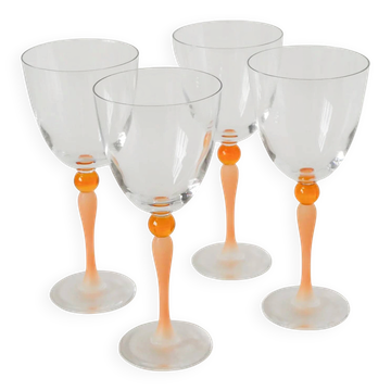 Ensemble de 4 grands verres à vin, orange, art nouveau, 1920
