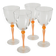 Set of 4 large wine glasses, orange, Art Nouveau, 1920.