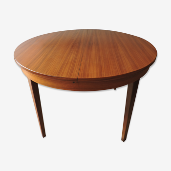 Table teck ronde scandinave avec allonge centrale le des années 60