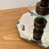 Art deco mirror glass & wood lamp base modernist design