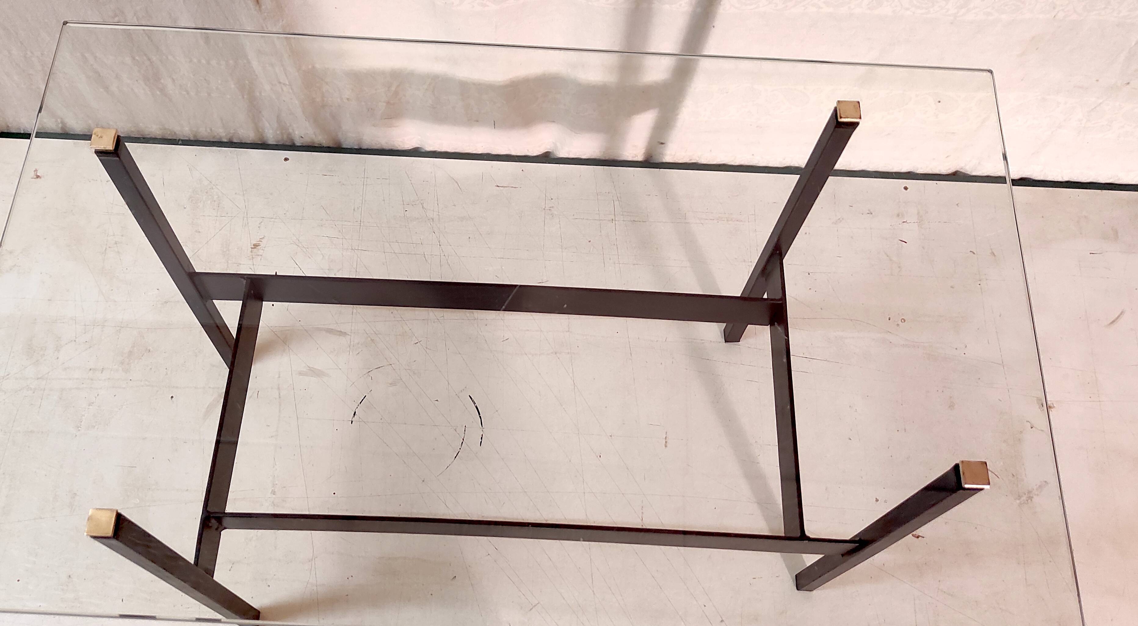 Modernist coffee table in metal, glass and brass - 1950s