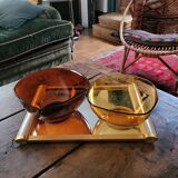 Pair of vintage amber and honey glass salad bowls – 1970s-80s