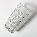 Vintage Solid Heavy Clear Hand Pressed Glass Flower Vase / Italy / 1960s