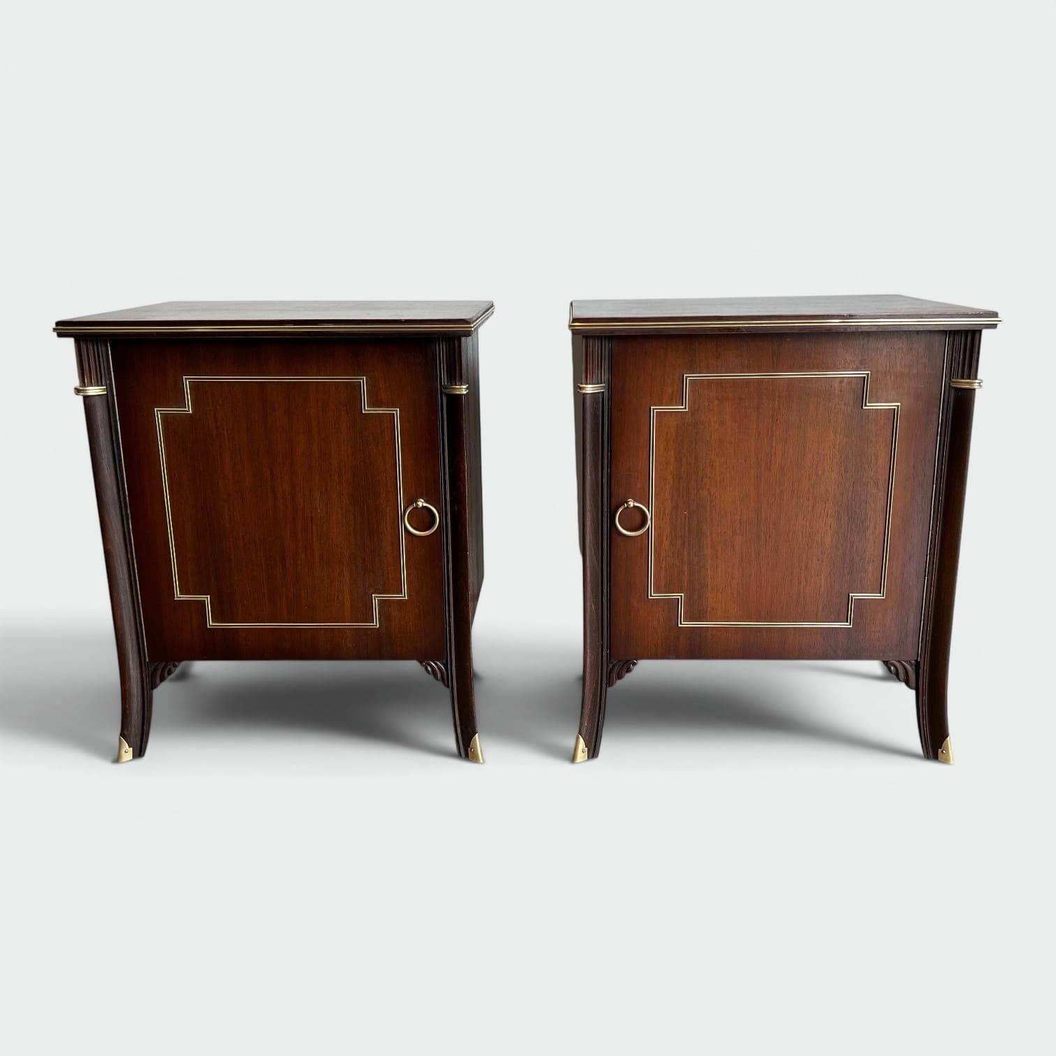 Pair of Occasional Tables with Mahogany Doors and Brass Inlays. Work F