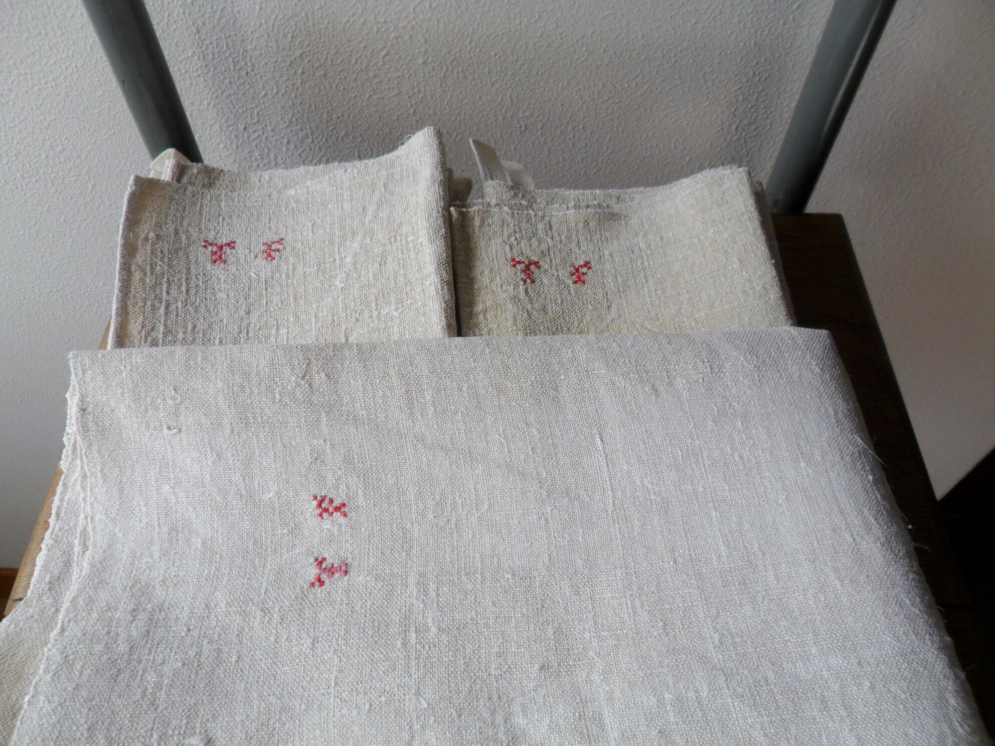 Set of 3 large antique tea towels or hemp towels monogram tf