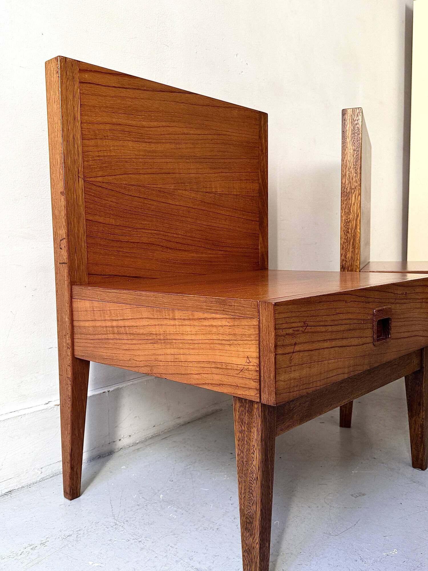 Modernist pair / Scandinavian wooden bedside tables, 1970 design.