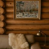 Antique painting, landscape under the snow, signed Fallet 1967