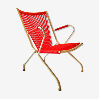 Chaise enfant  1950 scoubidou rouge pliante  Drahtwerk Erlau