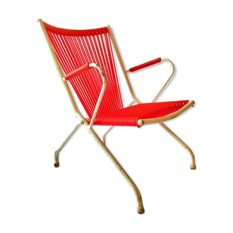 Children's chair 1950 folding red scoubidou Drahtwerk Erlau