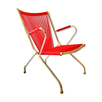 Chaise enfant  1950 scoubidou rouge pliante  Drahtwerk Erlau