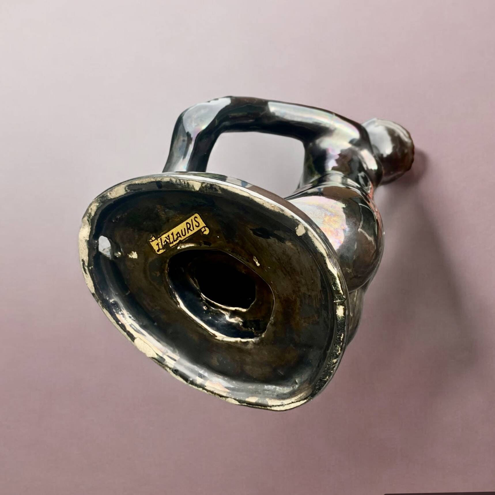 Old Vallauris soliflore vase in pearly black ceramic - female body