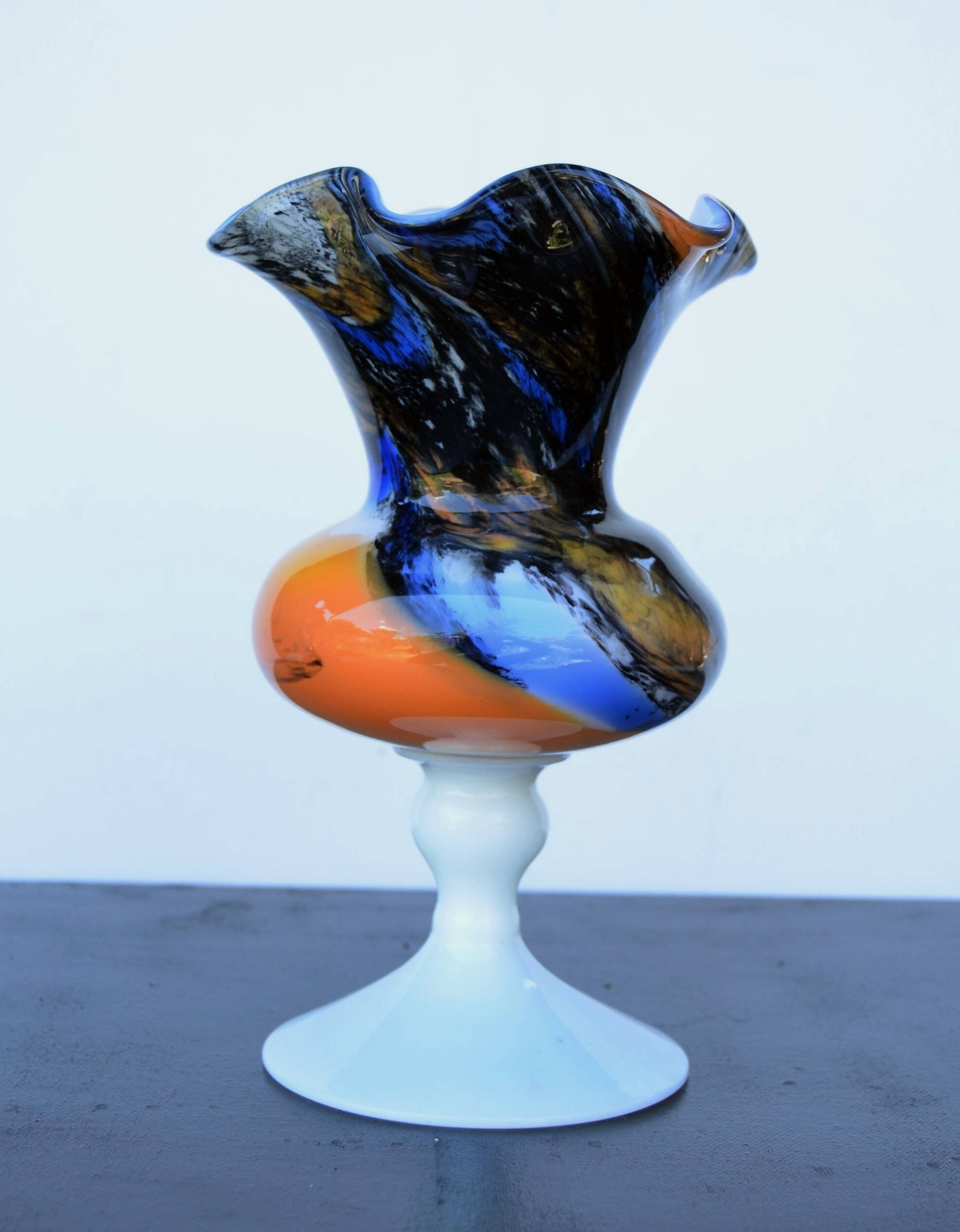 Mid Century Blue and Rust Carlo Moretti Glass Vase