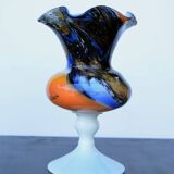 Mid Century Blue and Rust Carlo Moretti Glass Vase