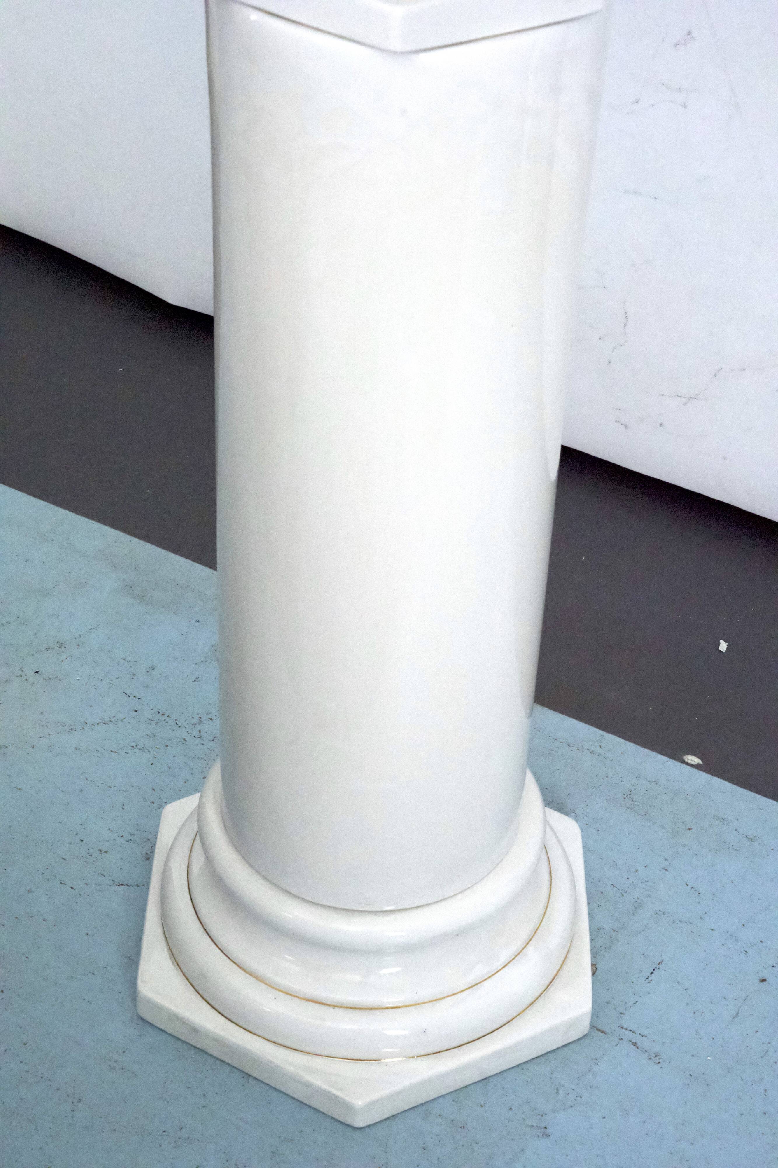 Tommaso Barbi Oversized White Ceramic Vase and Column, Italy 1970
