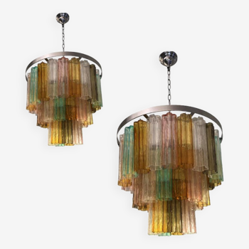 Contemporary Tronchi Murano Multicolor Glass Chandelier, Set of 2 or a Pair of Chandeliers