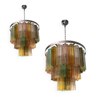 Contemporary Tronchi Murano Multicolor Glass Chandelier, Set of 2 or a Pair of Chandeliers