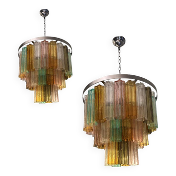 Contemporary Tronchi Murano Multicolor Glass Chandelier, Set of 2 or a Pair of Chandeliers