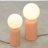 2 lampes de table vintage italiennes en céramique saumon et opaline