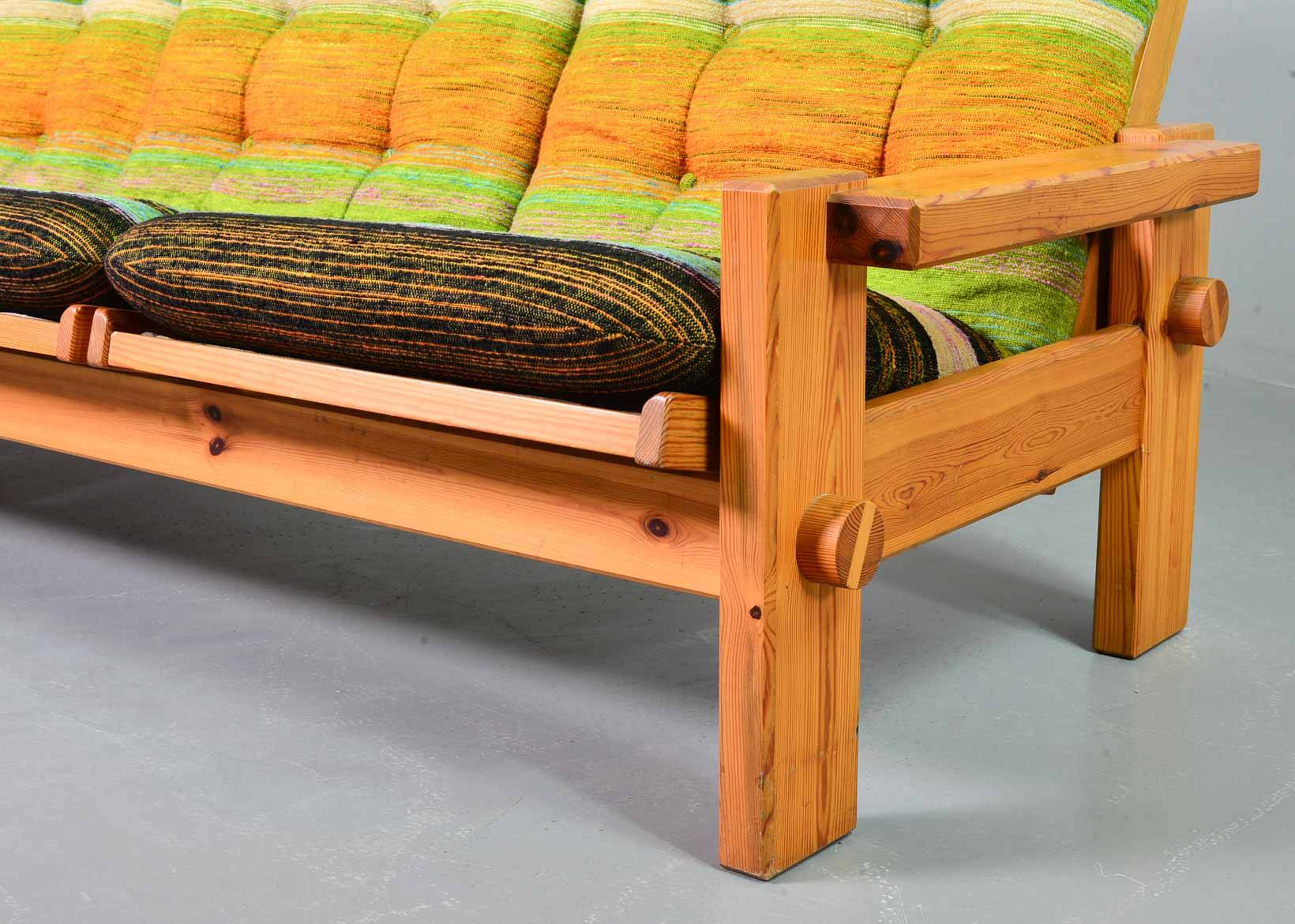 Rainbow Color Yngve Ekstrom Pinewood 3-Seat Dymling Sofa for Swedese 1970s