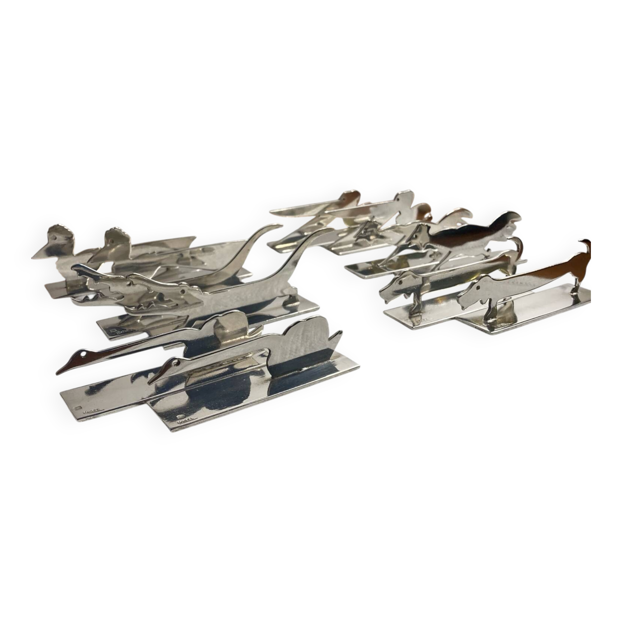 12 silver-plated metal knife rests Art Deco Yorel