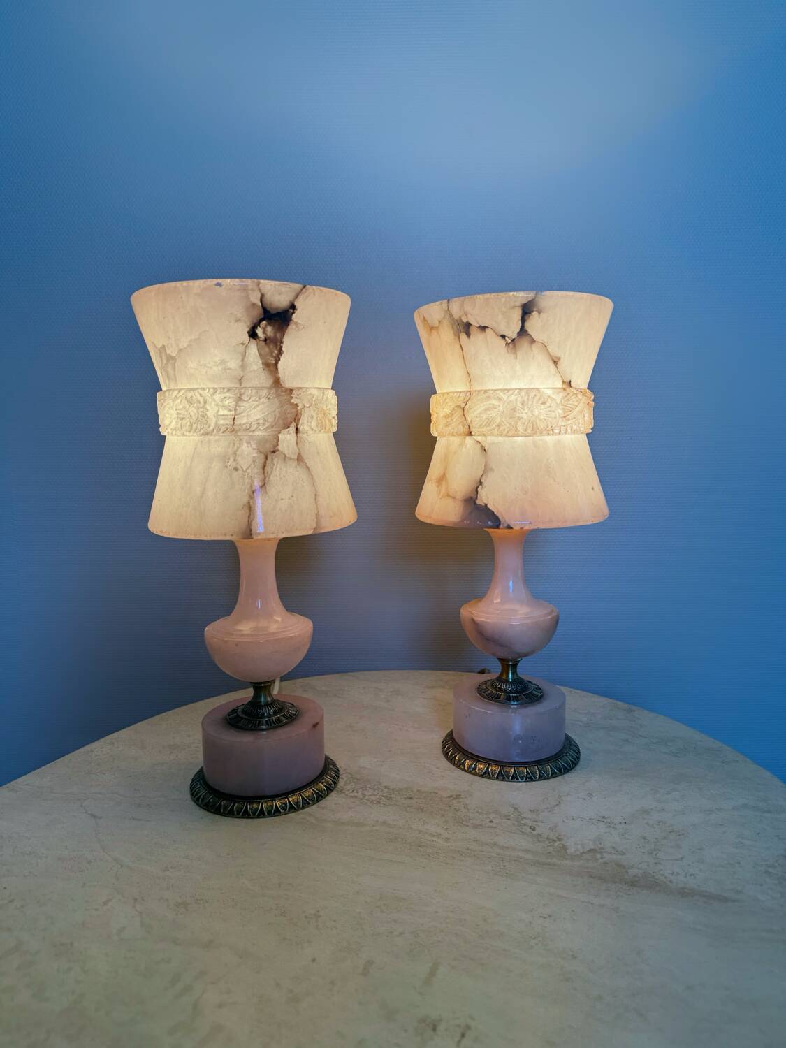 Lampes en albâtre rose années 60 (X2)