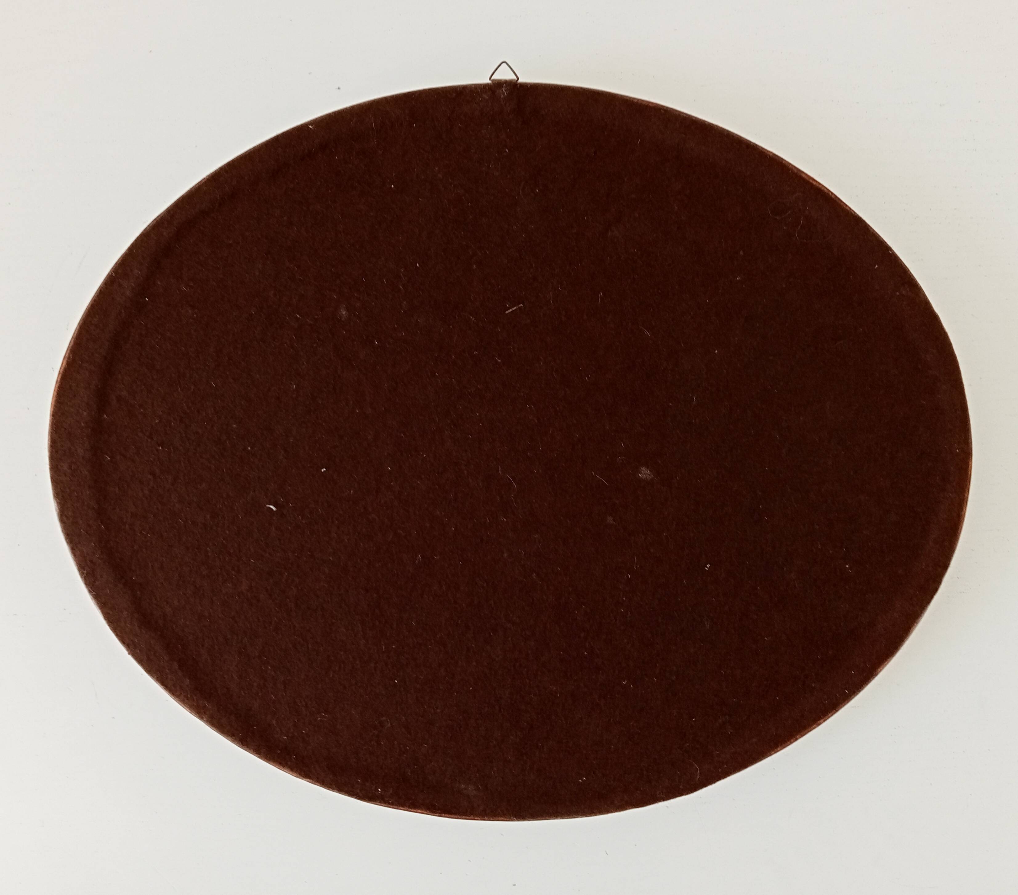 Vintage oval mirror in wood and leather from the 70s/80s 36.5*29.5