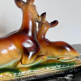 Vintage doe sculpture signed Angelo Biagoni - statue of doe and her fawn - plaster sculpture